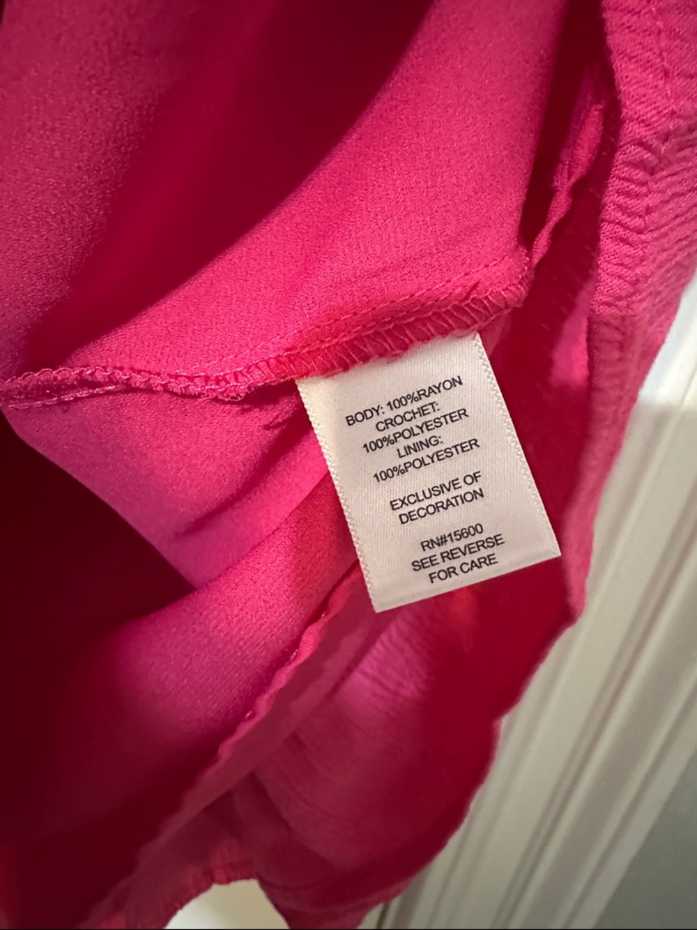 Kate & Sam Hot Pink Dress with Embroidered Neck Trim - Picture 3 of 3
